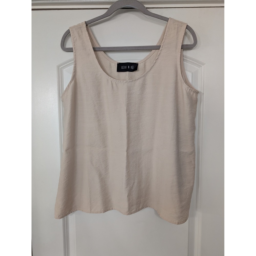 OZAI N KU Women's Beige Linen Blend Sleeveless Tank Top large neutral minimalist